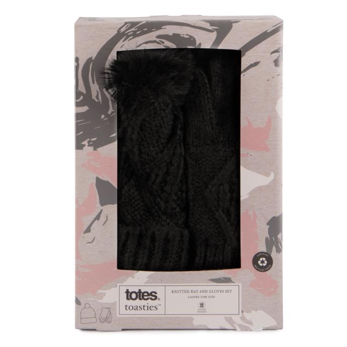 totes toasties® Ladies Knitted Hat & Glove Gift Set  Black Extra Image 3